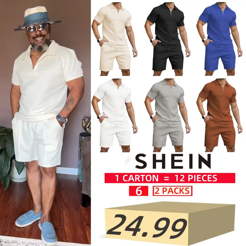 6 PACK-Men's Polo Shirt and Shorts Set Summer Outfits Fashion Casual Short Sleeve Polo Suit for Men 2 Piece Shorts Tracksuit