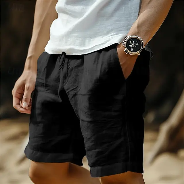6 PACK-Men's Shorts Linen Shorts Summer Shorts Pocket Drawstring Elastic Waist Plain Comfort Breathable Short Casual Daily Holiday Fashion Classic Style Black White