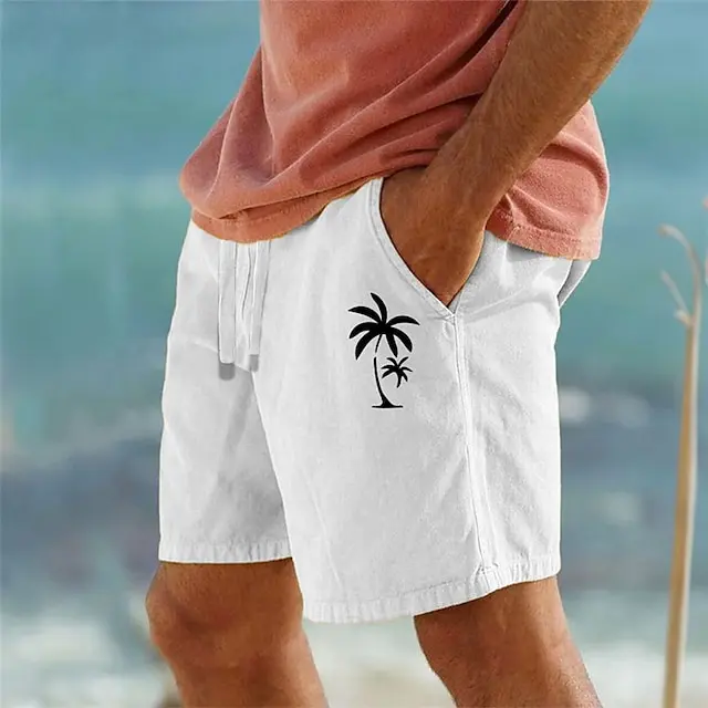 5 PACK-Men's Cotton Shorts Summer Shorts Beach Shorts Drawstring Elastic Waist 3D Print Graphic Coconut Tree Breathable Soft Short Casual Daily Holiday Streetwear Hawaiian Black White Micro-elastic