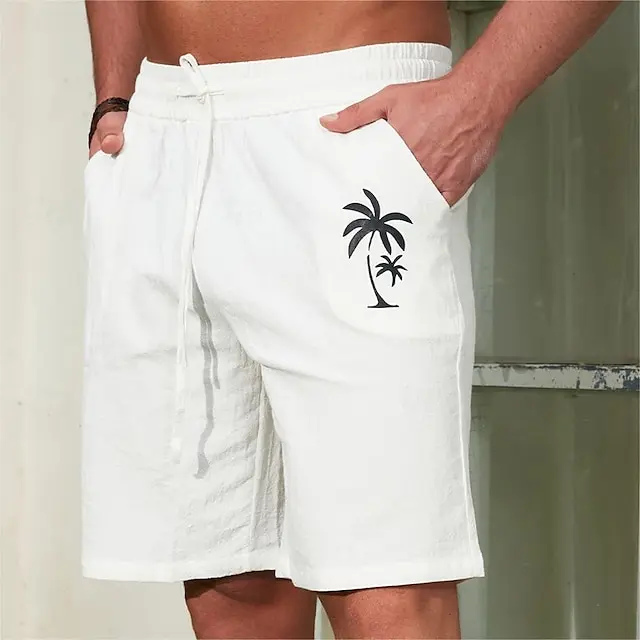 5 PACK-Men's Cotton Shorts Summer Shorts Beach Shorts Drawstring Elastic Waist 3D Print Graphic Coconut Tree Breathable Soft Short Casual Daily Holiday Streetwear Hawaiian Black White Micro-elastic