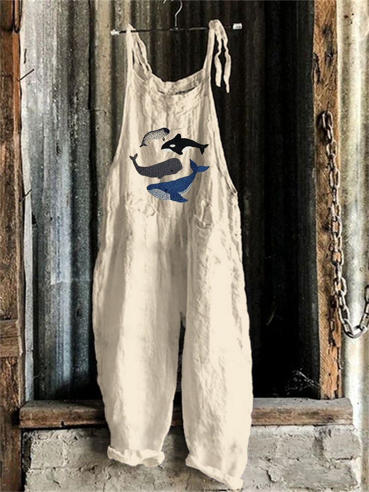 Species of Whales Embroidery Art Casual Jumpsuit 464e