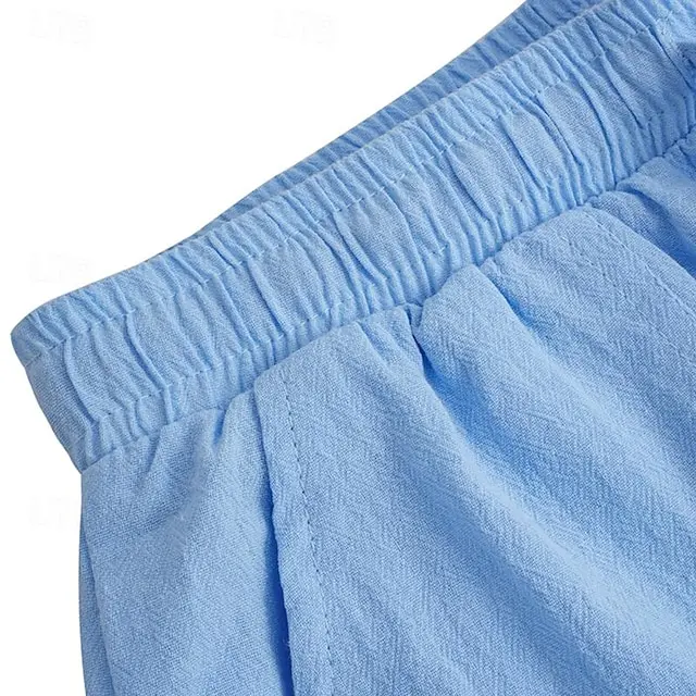 6 PACK-Men's Shorts Linen Shorts Summer Shorts Pocket Drawstring Elastic Waist Plain Comfort Breathable Short Casual Daily Holiday Fashion Classic Style Black White