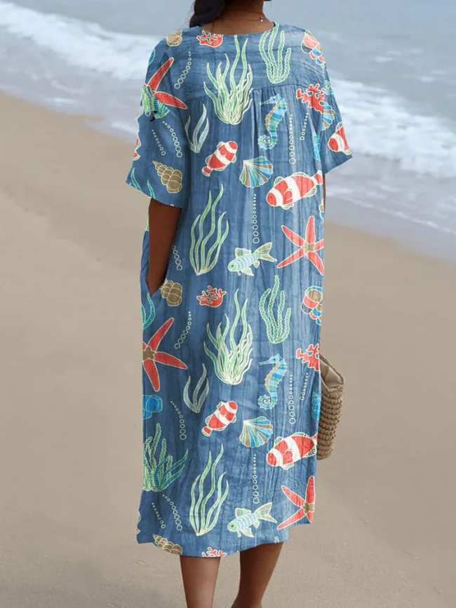 Women's Seabed Art Print Casual Dress 7e25
