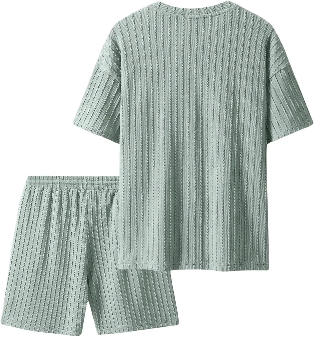 7 Pack-Men's 2 Piece Outfits Short Sleeve Crewneck Summer T Shirt and Drawstring Casual Track Shorts Set