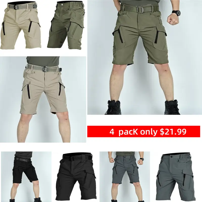 4 PACK-Men's Tactical Shorts Cargo Shorts Zipper Pocket Plain Waterproof Breathable Outdoor Daily Going out Fashion Casual Black Green