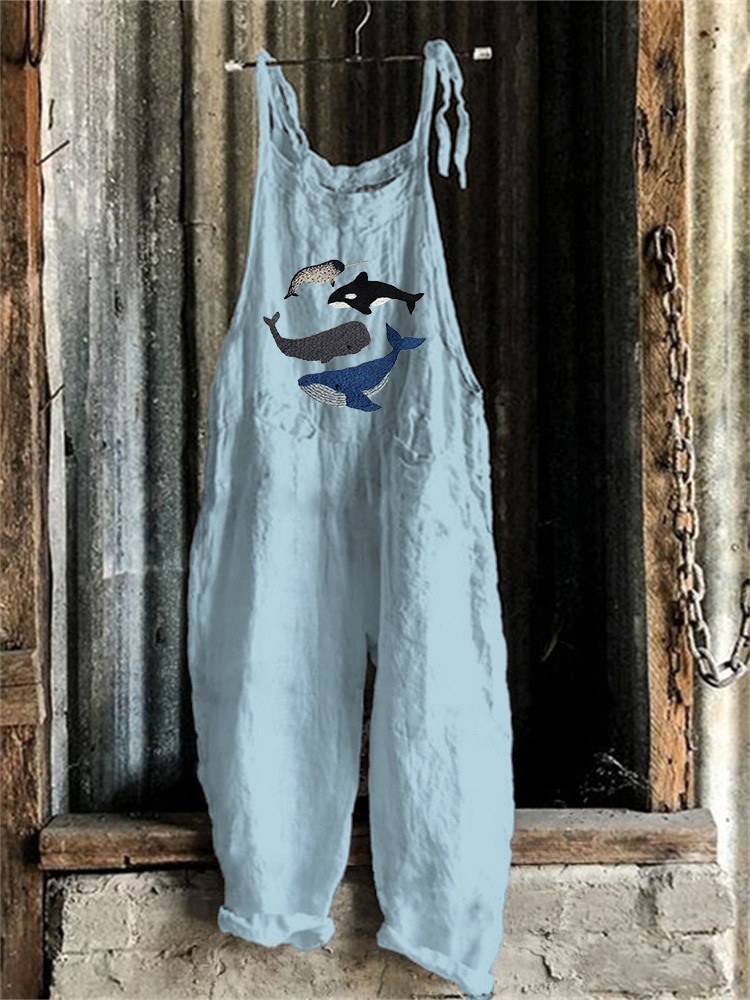 Species of Whales Embroidery Art Casual Jumpsuit 464e