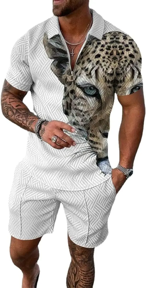 18 Pack Men Track Suits 2 Piece Set Summer Casual Outfits Fashion Polo Shirts Short Sleeve and Shorts Set Vacation Clothes