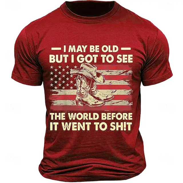 6 PACK-I May Be Old Men's Graphic Cotton T Shirt Sports Classic Shirt Short Sleeve Comfortable Tee Sports Outdoor Holiday Summer Fashion Designer Clothing