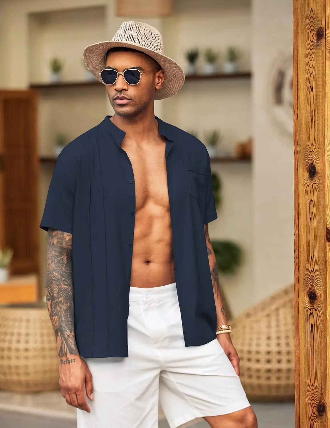 9 Pack-Men's Cuban Guayabera Shirt Cotton Linen Short Sleeve Button Down Shirts Casual Band Collar Summer Shirt