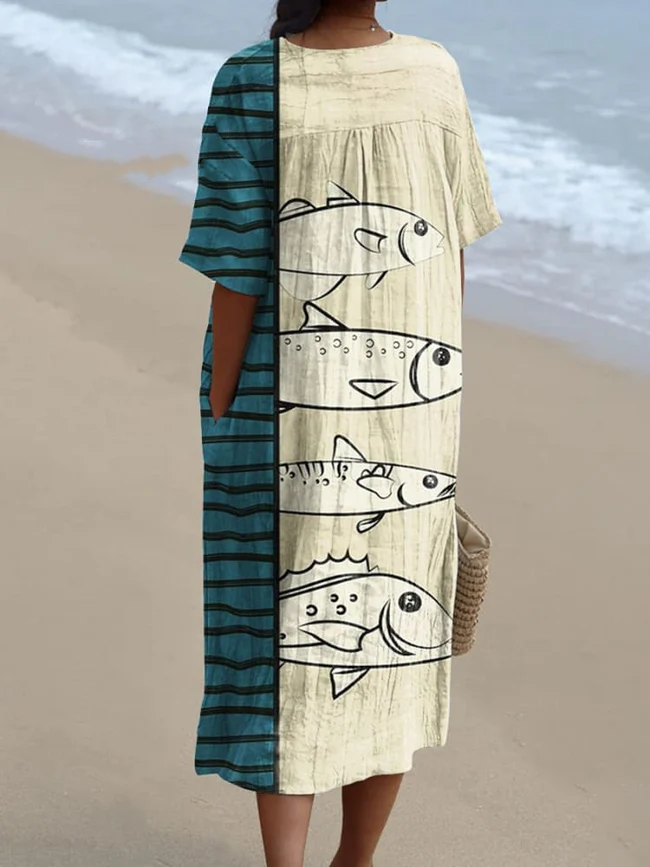 Women's Fish Art Print Flowy Dress 8a9f