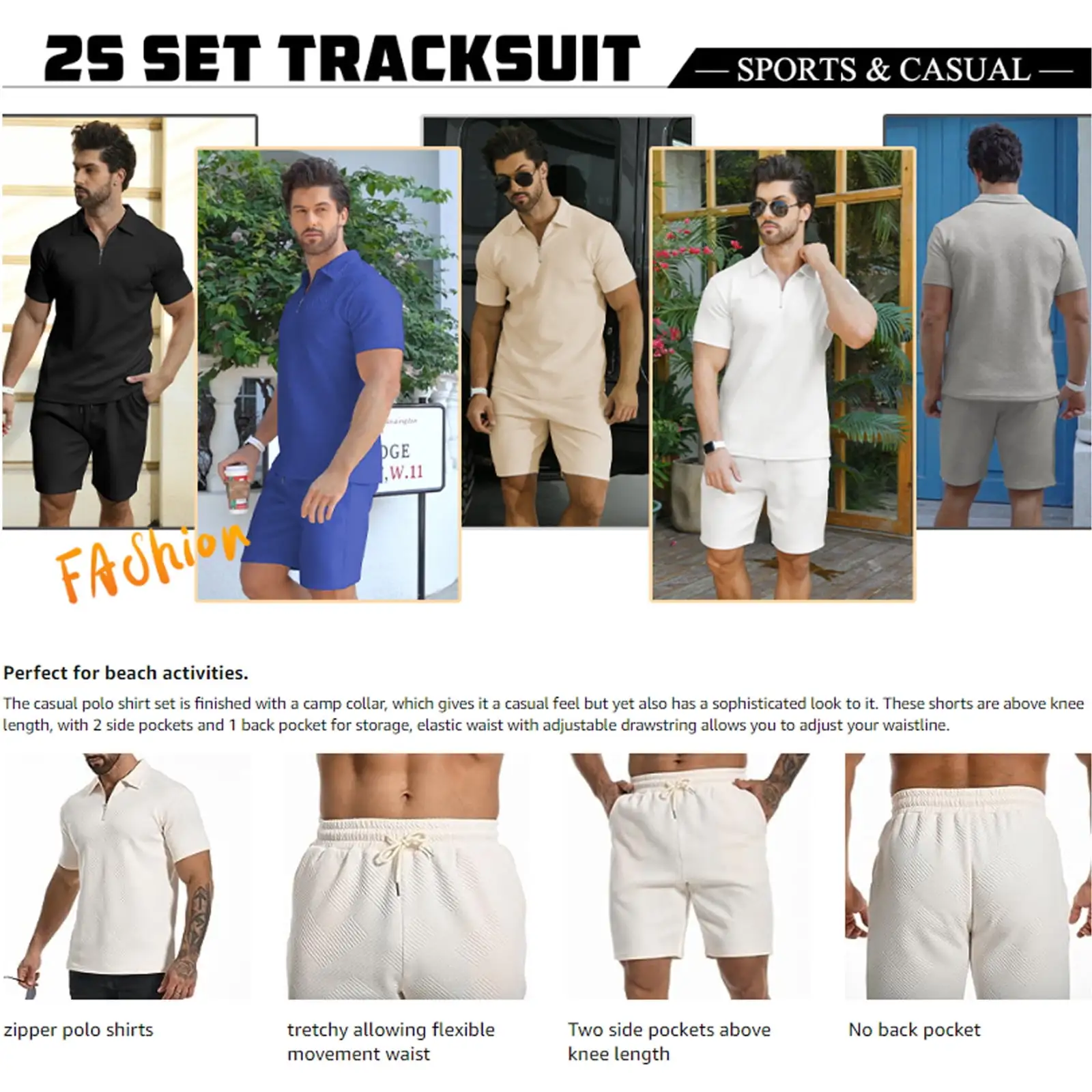 6 PACK-Men's Polo Shirt and Shorts Set Summer Outfits Fashion Casual Short Sleeve Polo Suit for Men 2 Piece Shorts Tracksuit