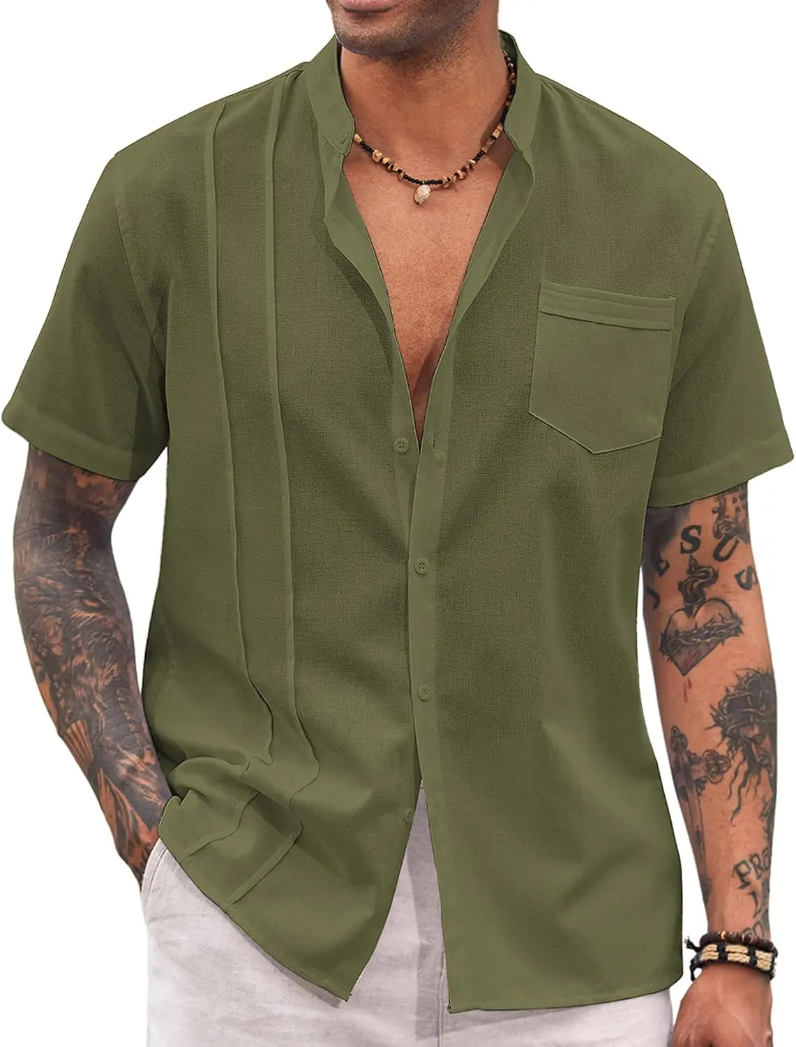 9 Pack-Men's Cuban Guayabera Shirt Cotton Linen Short Sleeve Button Down Shirts Casual Band Collar Summer Shirt