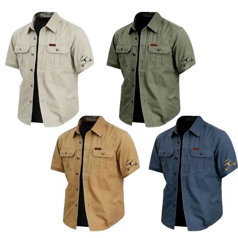 4 PACK-Cow Print Casual Men's Work Shirt Cargo Shirt Sports & Outdoor Camping & Hiking Going out Summer Spring Fold-over Collar Short Sleeve Army Green, Khaki, Dark Blue S, M, L 100% Cotton Shirt
