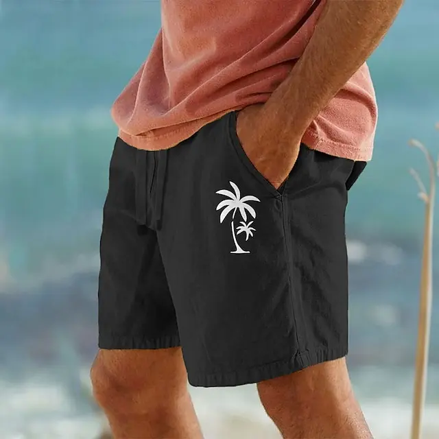 5 PACK-Men's Cotton Shorts Summer Shorts Beach Shorts Drawstring Elastic Waist 3D Print Graphic Coconut Tree Breathable Soft Short Casual Daily Holiday Streetwear Hawaiian Black White Micro-elastic