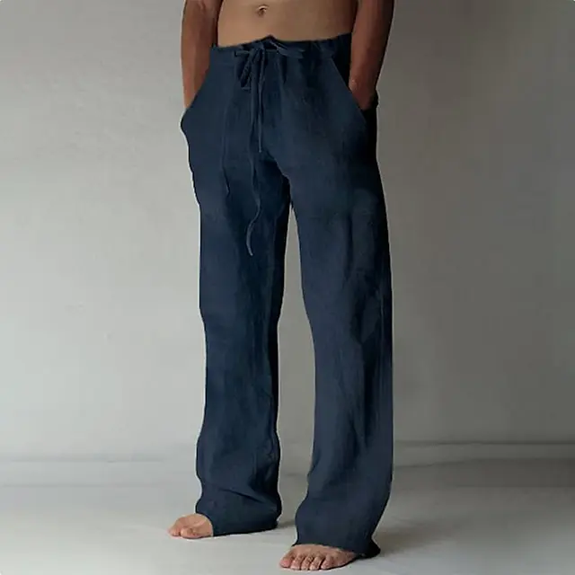 12 PACK-Men's Trousers Summer Pants Baggy Pants Beach Pants Casual Pants Drawstring Front Pocket Straight Leg Plain Comfort Soft Full Length Yoga Holiday Beach 100% Cotton Fashion Hawaiian Black White