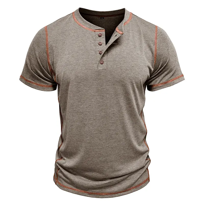 5 Pack-Men's Retro Short Sleeve Henley Shirt
