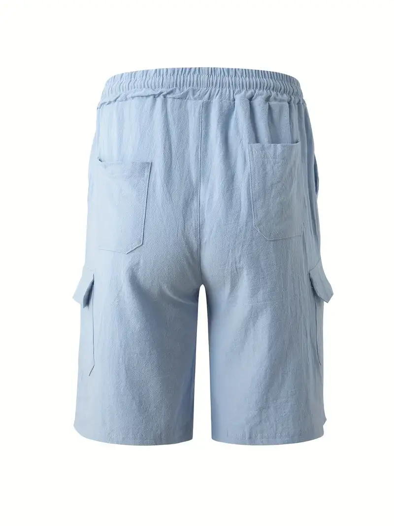 6 Pack-Men's Multi-pocket Linen Cargo Shorts - Comfort Fit with Adjustable Drawstring Waist, Versatile For Outdoor Adventures & Everyday Wear