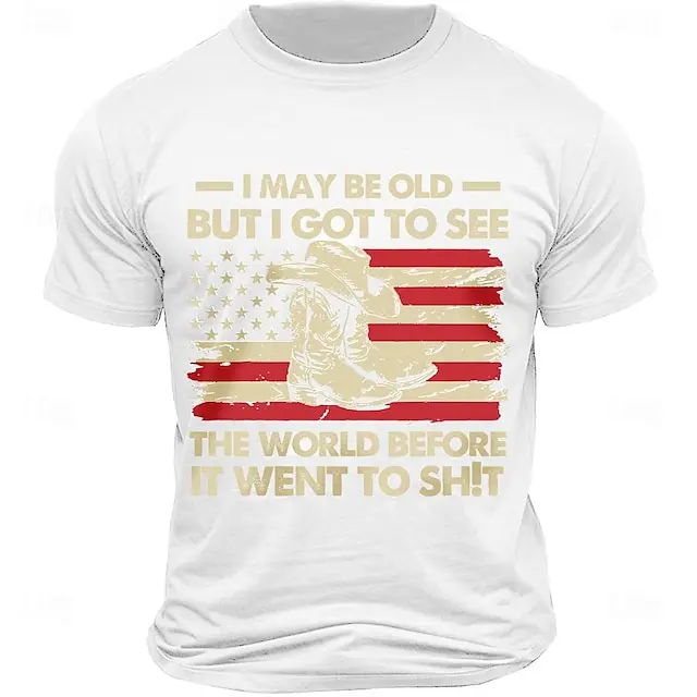 6 PACK-I May Be Old Men's Graphic Cotton T Shirt Sports Classic Shirt Short Sleeve Comfortable Tee Sports Outdoor Holiday Summer Fashion Designer Clothing