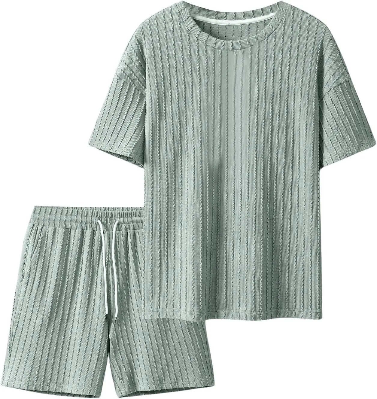 7 Pack-Men's 2 Piece Outfits Short Sleeve Crewneck Summer T Shirt and Drawstring Casual Track Shorts Set