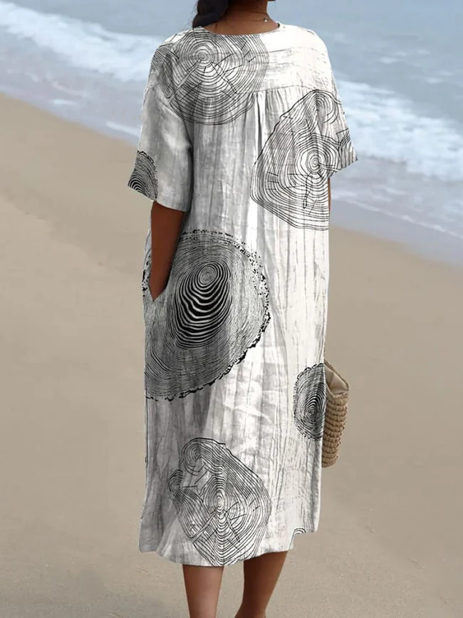Tree Ring Repeat Pattern Printed Women's Flowy Dress 7004