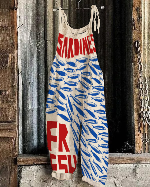 Sardines Japanese Vintage Art Linen Blend Jumpsuit c99c