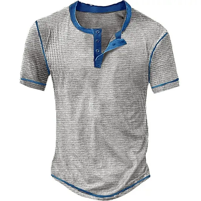 8 PACK-Men's Waffle Henley Shirt Tee Plaid Checkered Henley Outdoor Casual Short Sleeve Button Clothing Apparel Fashion Designer Comfortable