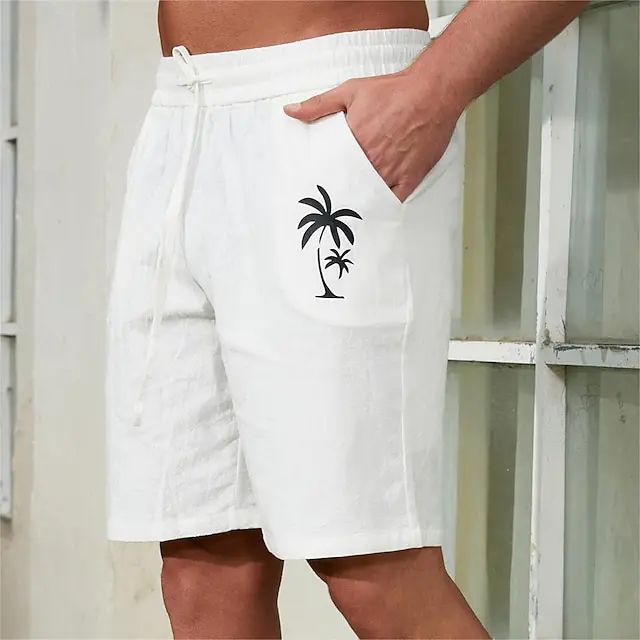 5 PACK-Men's Cotton Shorts Summer Shorts Beach Shorts Drawstring Elastic Waist 3D Print Graphic Coconut Tree Breathable Soft Short Casual Daily Holiday Streetwear Hawaiian Black White Micro-elastic