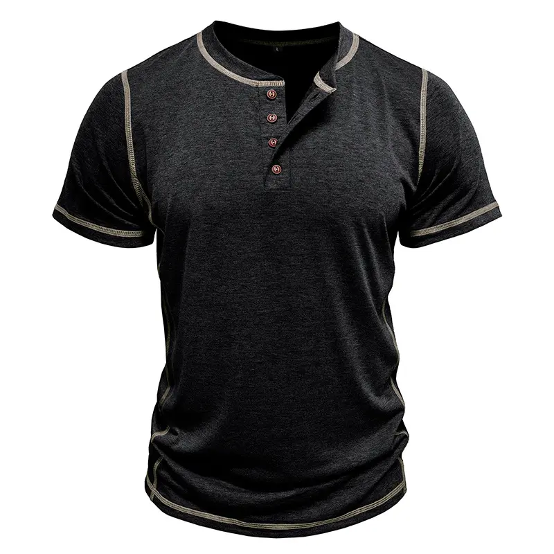 5 Pack-Men's Retro Short Sleeve Henley Shirt