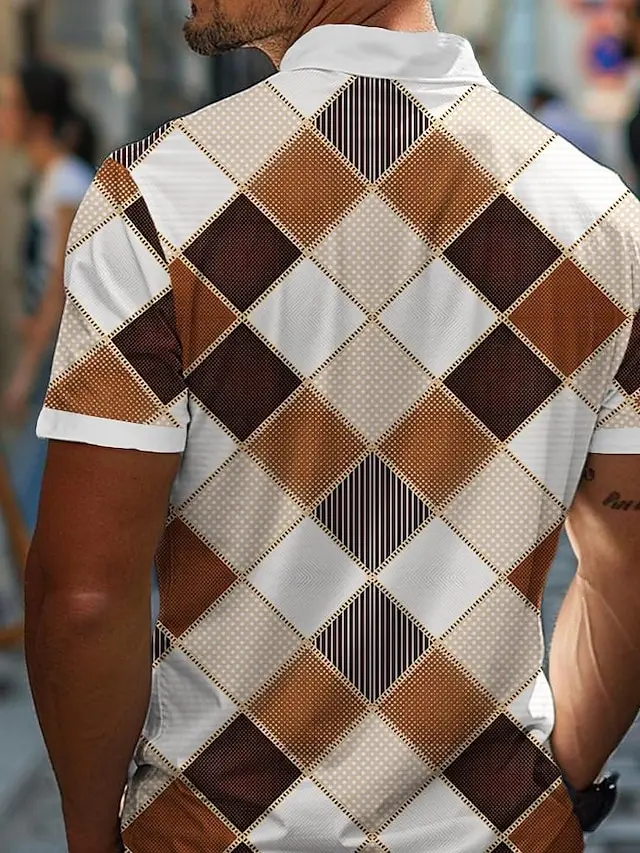 4 PACK-Plaid Checkered Men's Sportswear 3D Print Polo Shirt Formal Work Street Polyester Short Sleeve Turndown Polo Shirts Blue Green Spring & Summer S M L Micro-elastic Lapel Polo