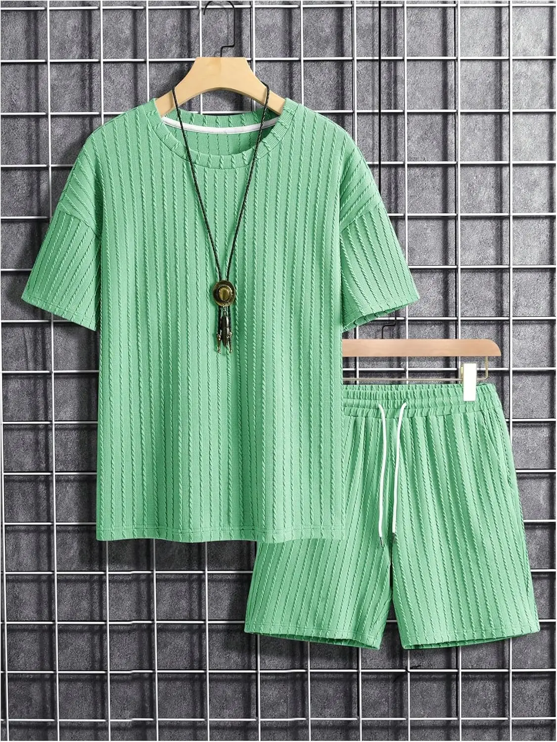 7 Pack-Men's 2 Piece Outfits Short Sleeve Crewneck Summer T Shirt and Drawstring Casual Track Shorts Set