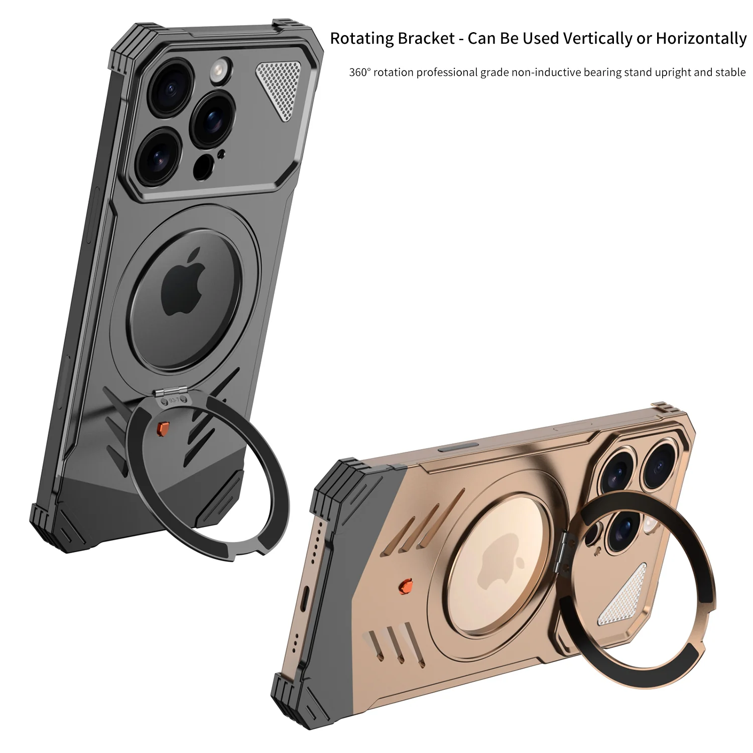 Armor King Supercar MagSafe Pivot Ring Stand Elastic Buckle Frameless Metal Case Cover