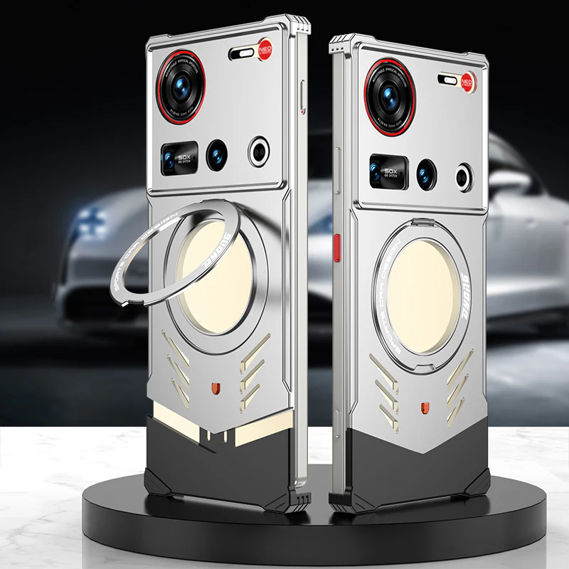 Armor King Supercar MagSafe Pivot Ring Stand Elastic Buckle Frameless Metal Case Cover