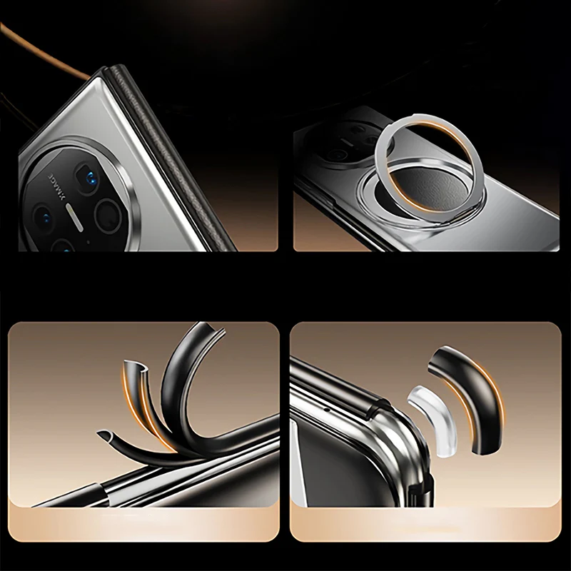 Oatsbasf Metal + Genuine Leather Smart Clear View Flip Cover MagSafe Bracket Case