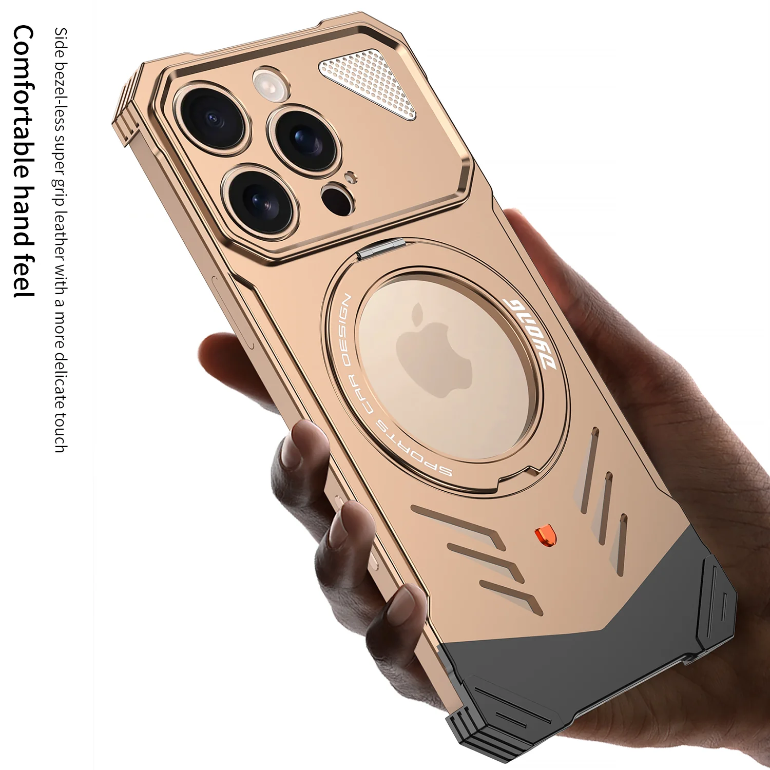 Armor King Supercar MagSafe Pivot Ring Stand Elastic Buckle Frameless Metal Case Cover