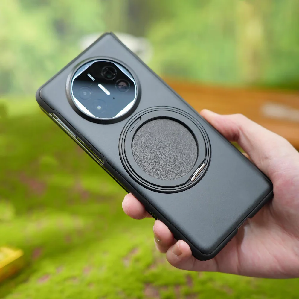 Oatsbasf Metal + Genuine Leather Smart Clear View Flip Cover MagSafe Bracket Case