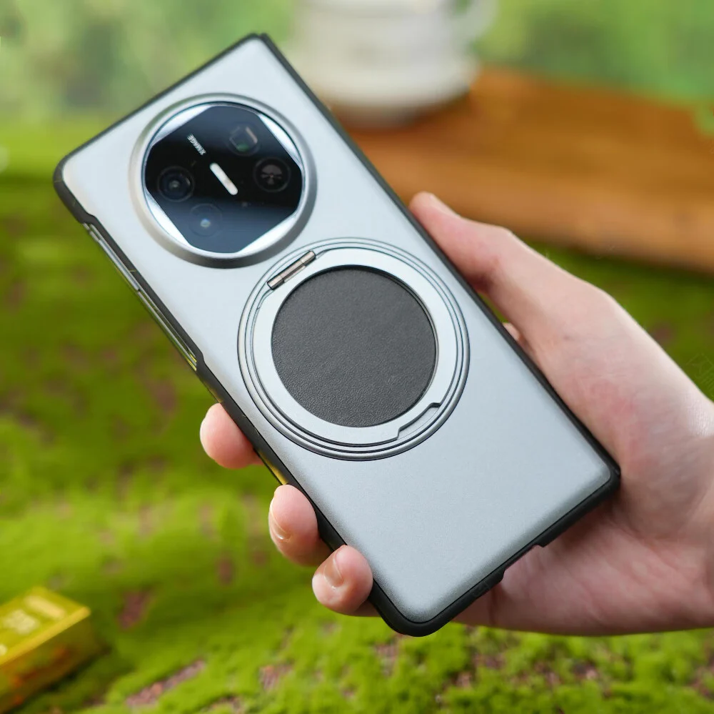 Oatsbasf Metal + Genuine Leather Smart Clear View Flip Cover MagSafe Bracket Case