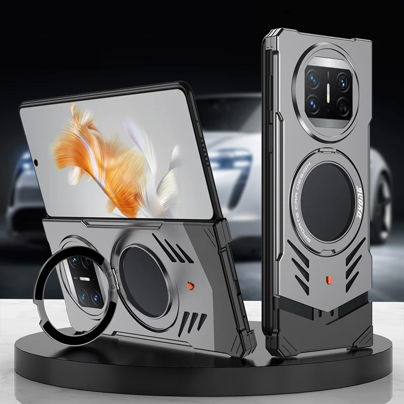 Armor King Supercar MagSafe Pivot Ring Stand Elastic Buckle Frameless Metal Case Cover