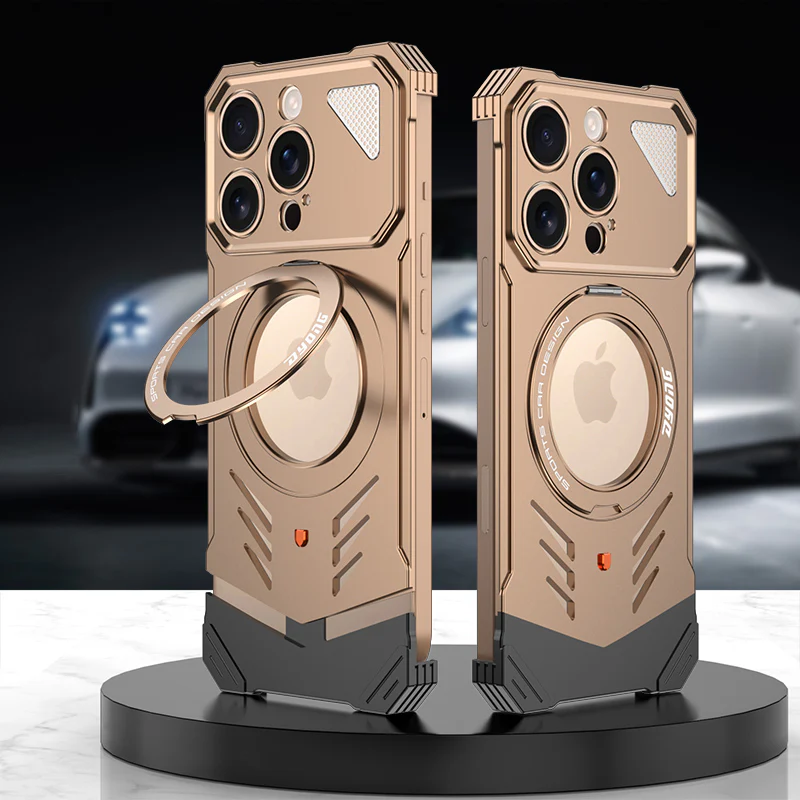 Armor King Supercar MagSafe Pivot Ring Stand Elastic Buckle Frameless Metal Case Cover