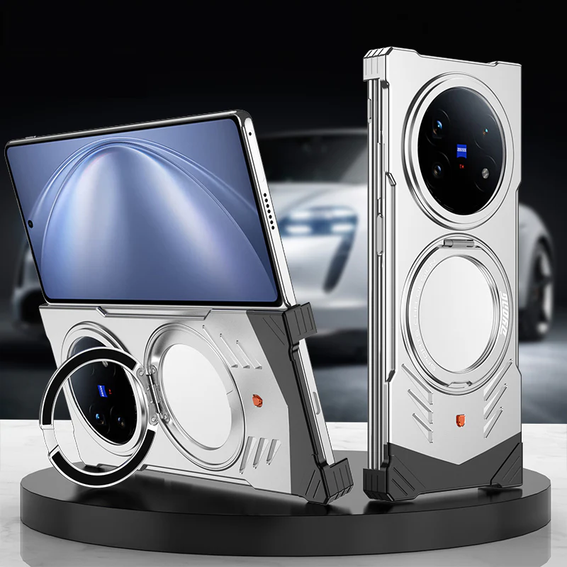 Armor King Supercar MagSafe Pivot Ring Stand Elastic Buckle Frameless Metal Case Cover