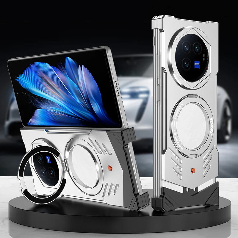 Armor King Supercar MagSafe Pivot Ring Stand Elastic Buckle Frameless Metal Case Cover