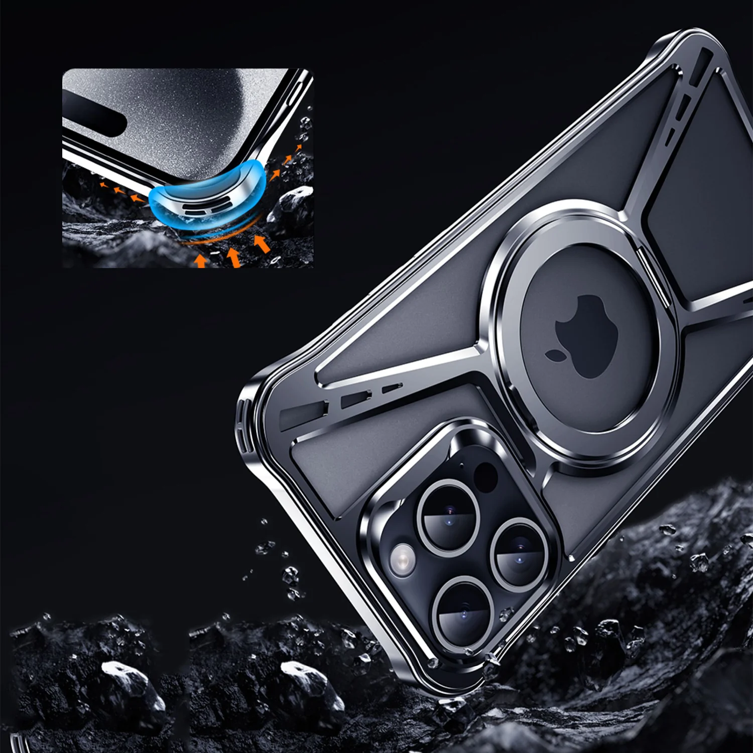 Armor King X Bracket MagSafe Pivot Ring Stand Air Cushion Metal Case Cover