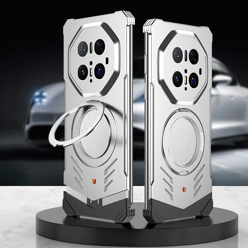 Armor King Supercar MagSafe Pivot Ring Stand Elastic Buckle Frameless Metal Case Cover