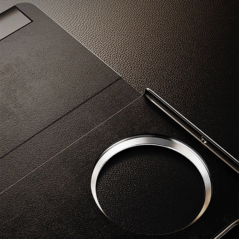 Oatsbasf Metal + Genuine Leather Smart Clear View Flip Cover MagSafe Bracket Case