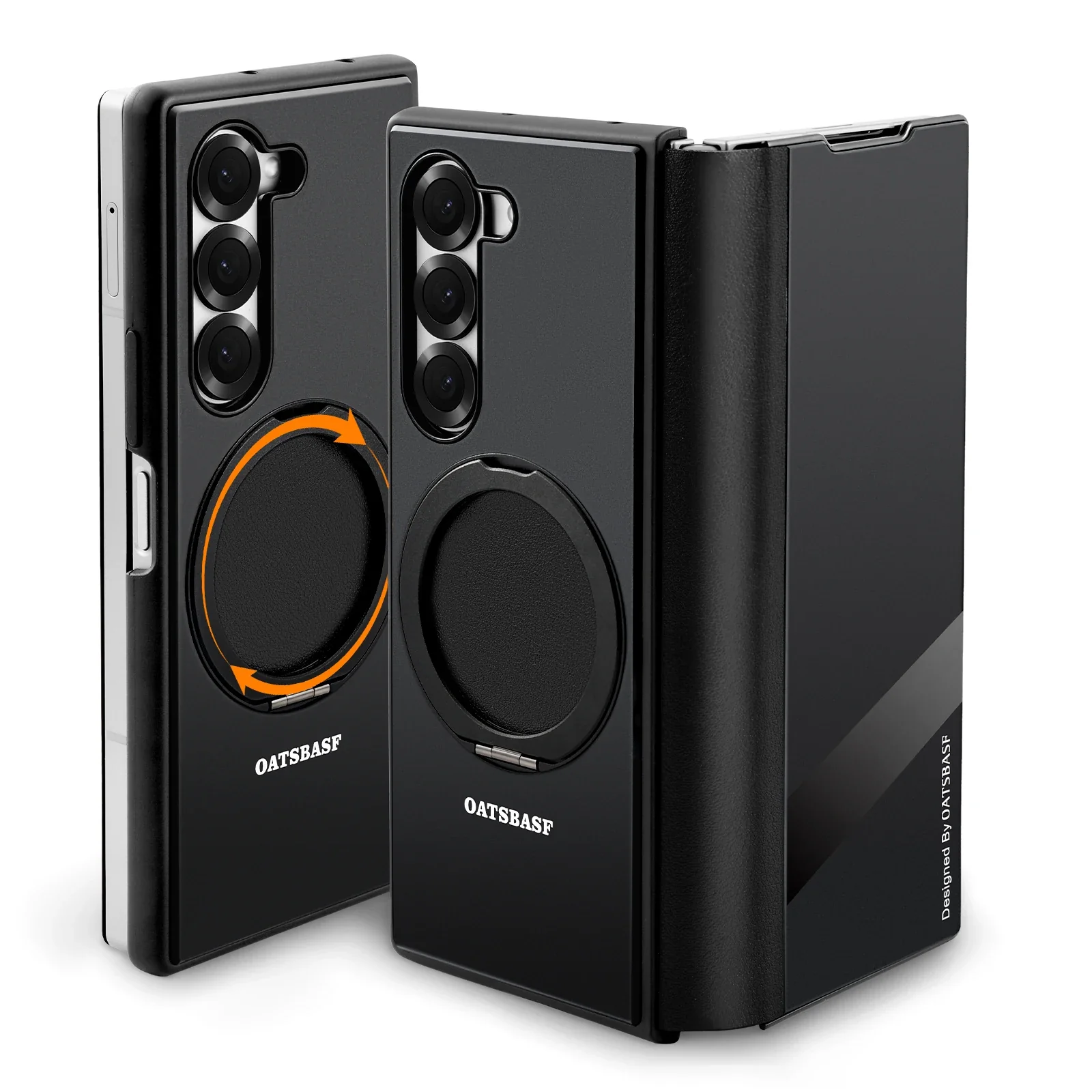 Oatsbasf Metal + Genuine Leather Smart Clear View Flip Cover MagSafe Bracket Case