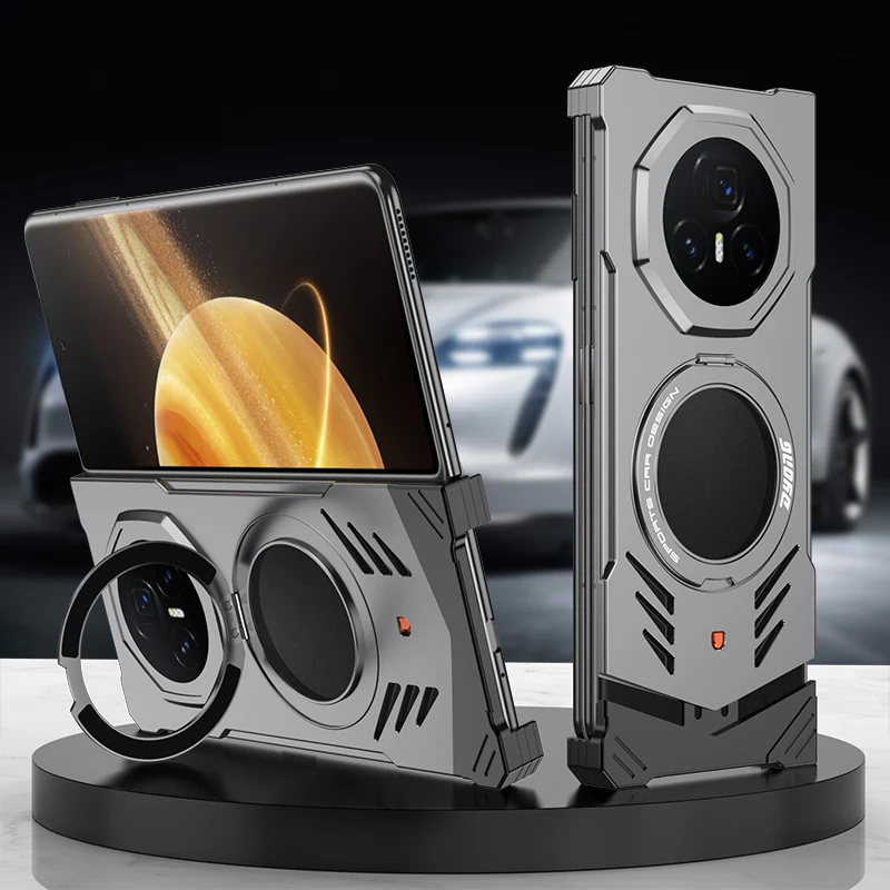 Armor King Supercar MagSafe Pivot Ring Stand Elastic Buckle Frameless Metal Case Cover