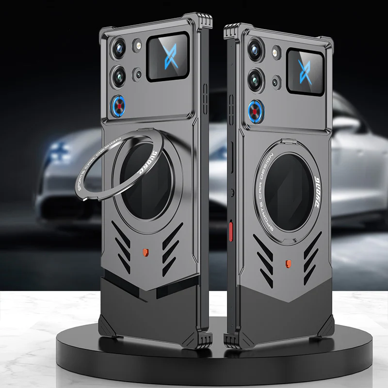 Armor King Supercar MagSafe Pivot Ring Stand Elastic Buckle Frameless Metal Case Cover