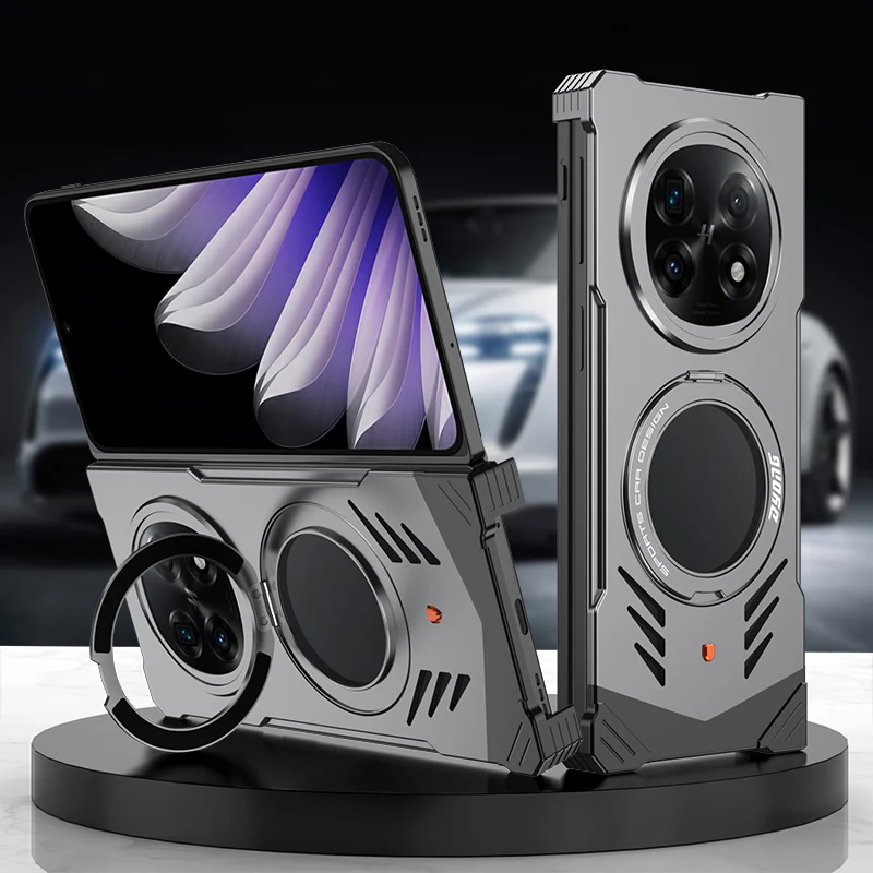 Armor King Supercar MagSafe Pivot Ring Stand Elastic Buckle Frameless Metal Case Cover