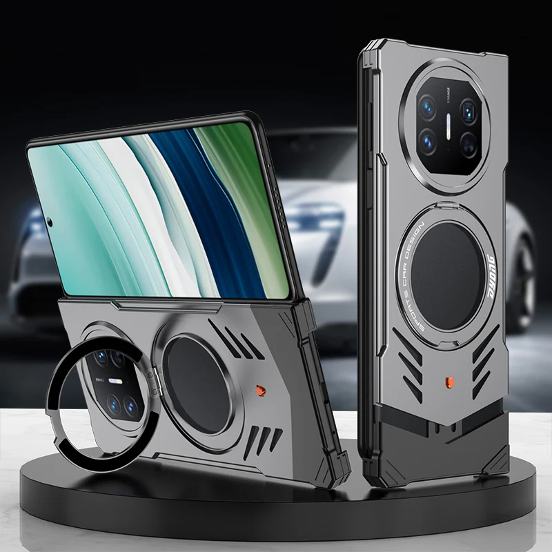 Armor King Supercar MagSafe Pivot Ring Stand Elastic Buckle Frameless Metal Case Cover