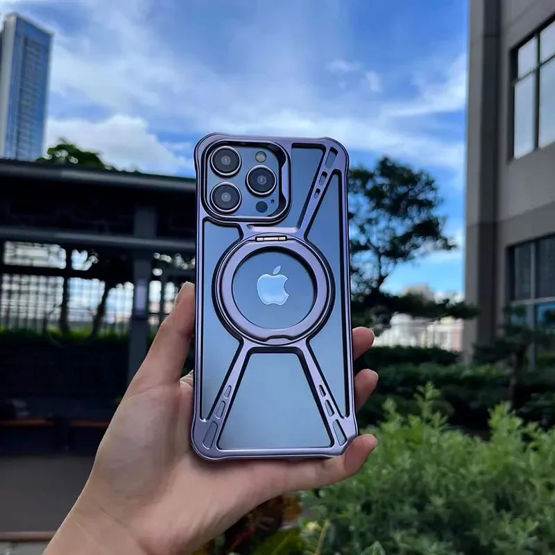 Armor King X Bracket MagSafe Pivot Ring Stand Air Cushion Metal Case Cover