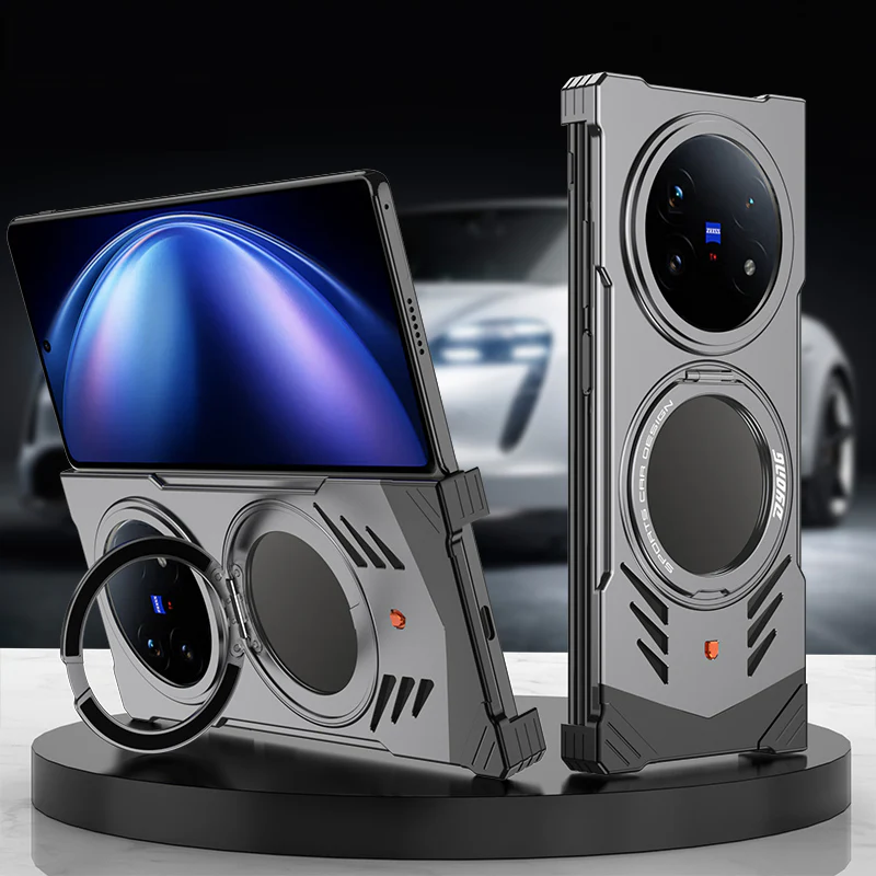 Armor King Supercar MagSafe Pivot Ring Stand Elastic Buckle Frameless Metal Case Cover